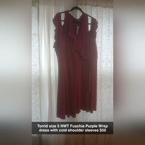 Torrid Fuchsia Wrap Dress with Cold Shoulder